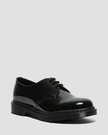 Black Women's Dr Martens 1461 Made in England Mono Patent Leather Oxfords Shoes | CA 355CTV